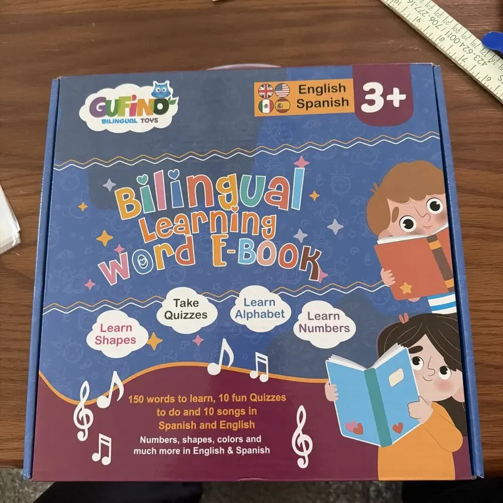GUFINO Bilingual Toys Bilingual Word English/Spanish Book Tested Works